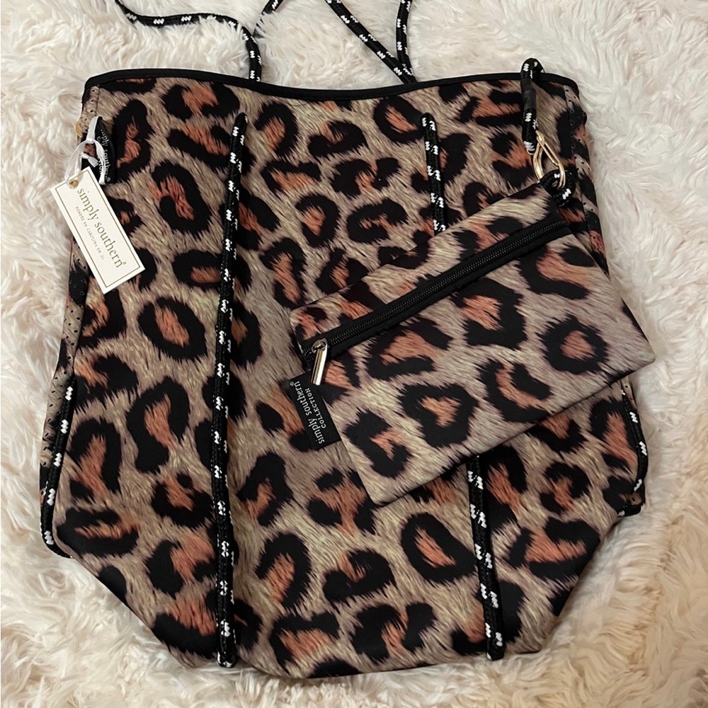 SIMPLY SOUTHERN Cheetah Print Neoprene Expandable Tote & Mini Bag Set NWT